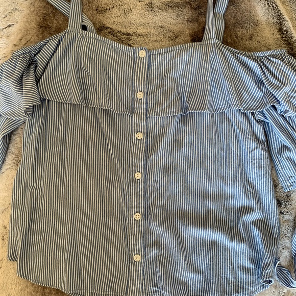 Blue Striped Cold Shoulder Top - Picture 5 of 8